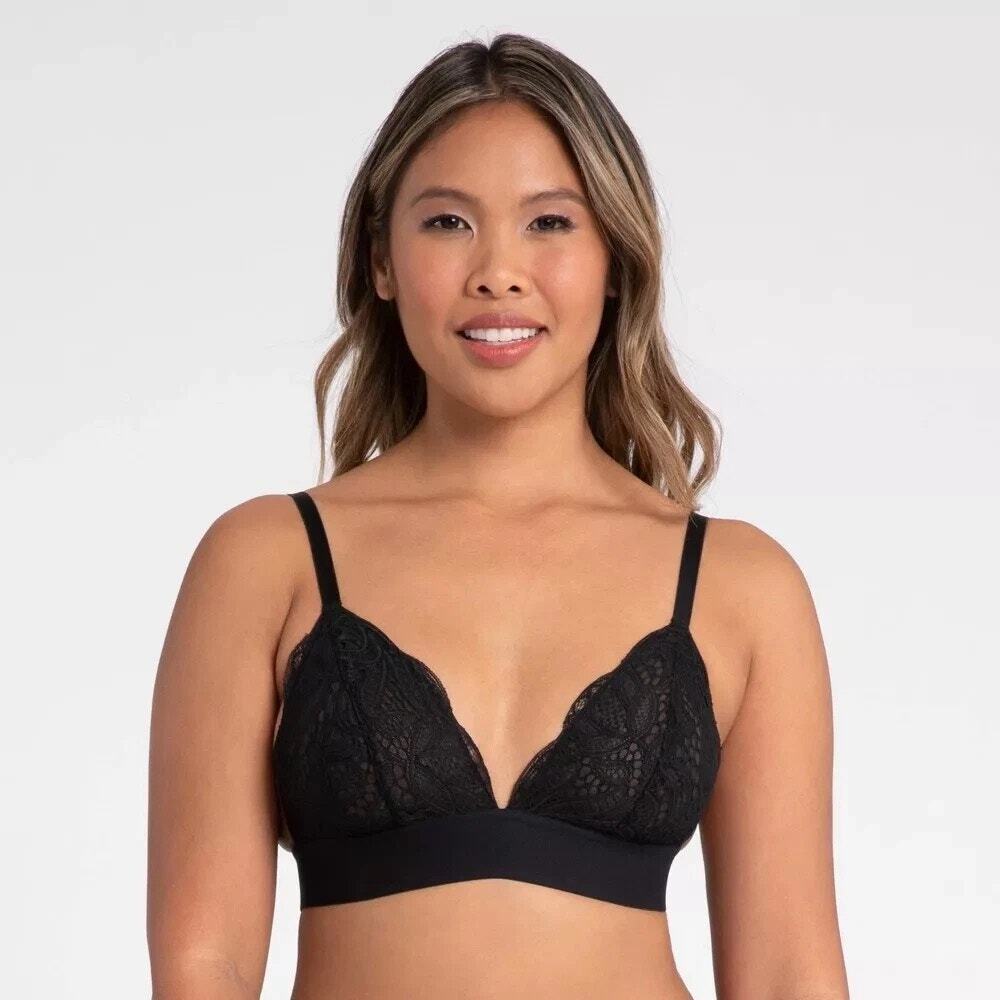Lively Longline Lace Bralette Black Size Large Wireless Adjustable